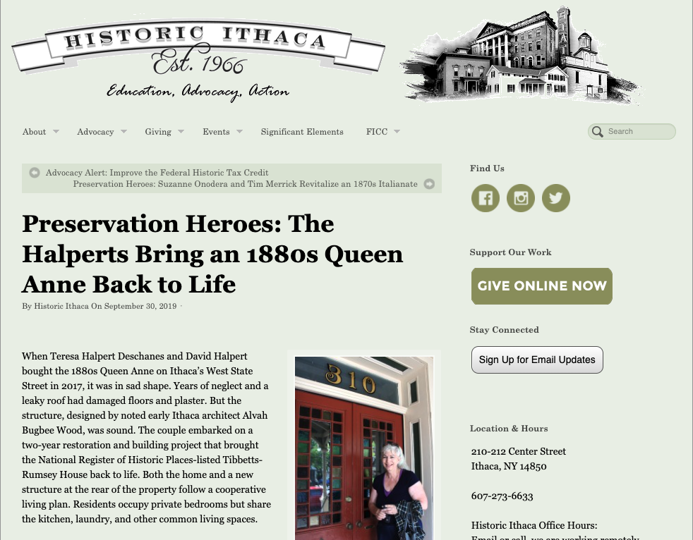Screenshot of the page loaded from the link "Preservation Heroes: The Halperts Bring an 1880s Queen Anne Back to Life."
